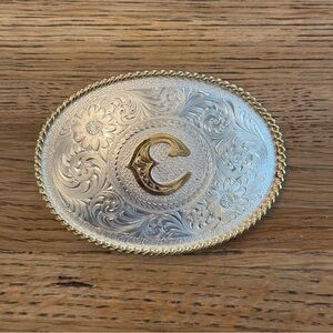 Montana Silversmiths Silver Plate Monogrammed Letter C metal belt buckle